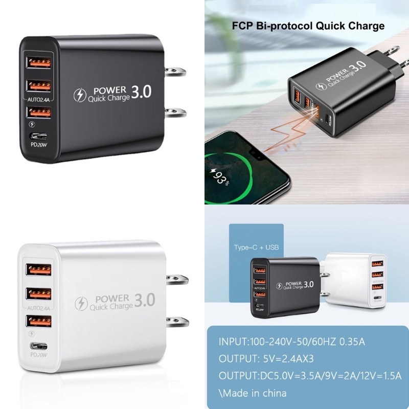 jenniferac USB Fast Charging Block USB USB C 4 Port Wall Charging Brick ...