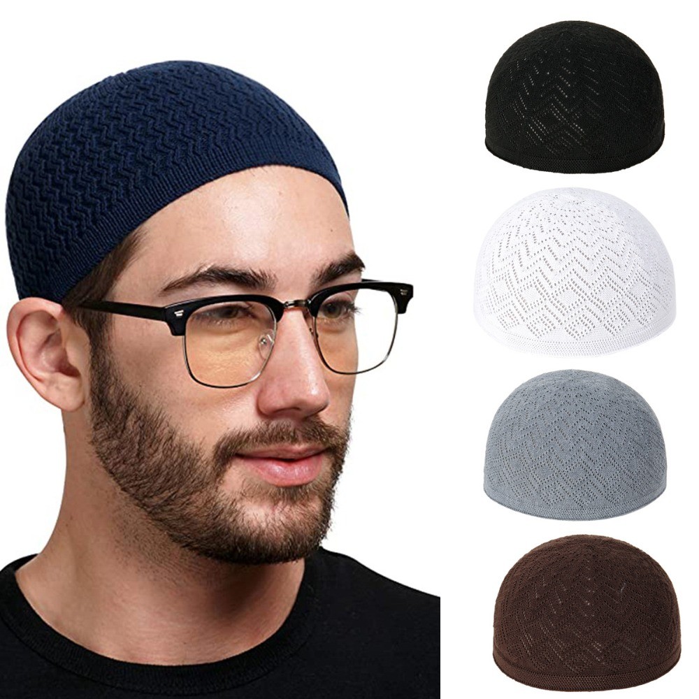 Mesh Men Prayer Hats Breathable Solid Color Knitted Beanie Cap Unisex ...