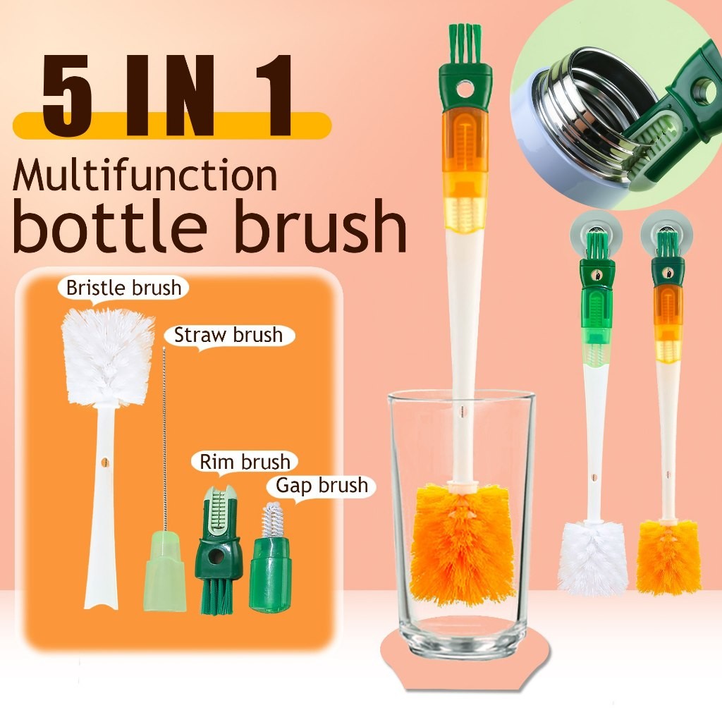 5 in 1 Bottle Cleaning Brush Set Long Handle Milk Bottle Brush Cup ...
