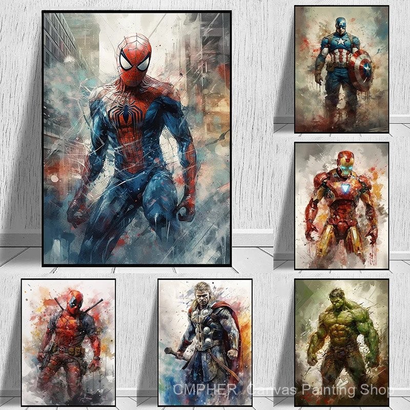 Miniso Disney Marvel Avengers Spider-Man Poster Iron Man Hulk Captain America Hulk Canvas Painting Wall Art Prints Home Decor I.1522493216