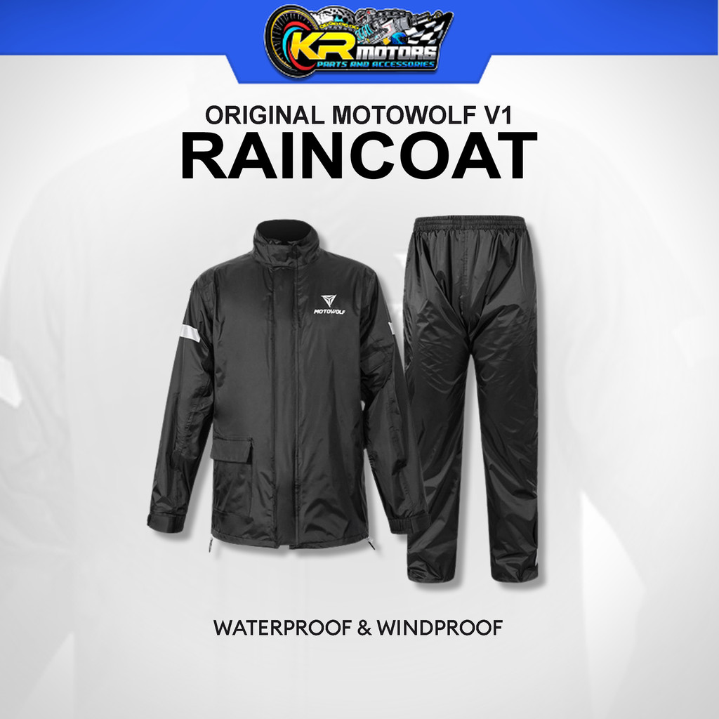 Motowolf Rain Coat V1 (BLACK) Raincoat Unisex Waterproof Windproof w/  Carry Pouch Bag