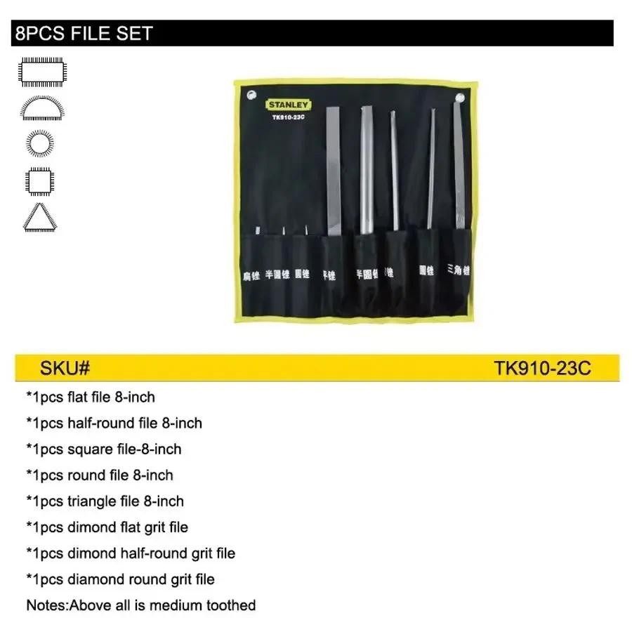STANLEY TK910-23C File Set 8Pcs&Storage Bag Flat file/Round/Half Round ...