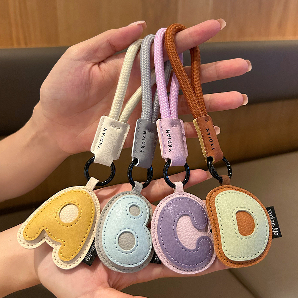 1pcs Braided Rope Letter keychain Solid Color Pu Leather Initials ...