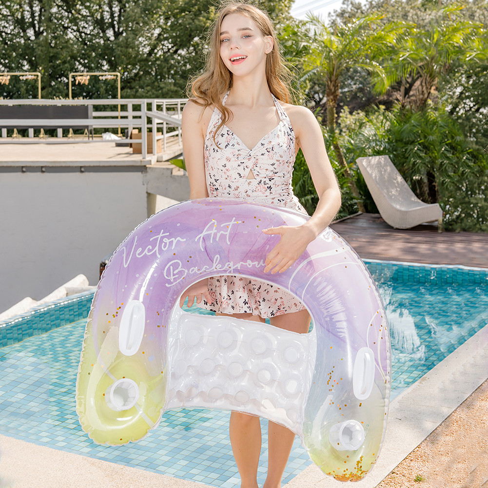 Glitter Sequin Inflatable Pool Float with 2 Cup Holders Pool Floaties ...