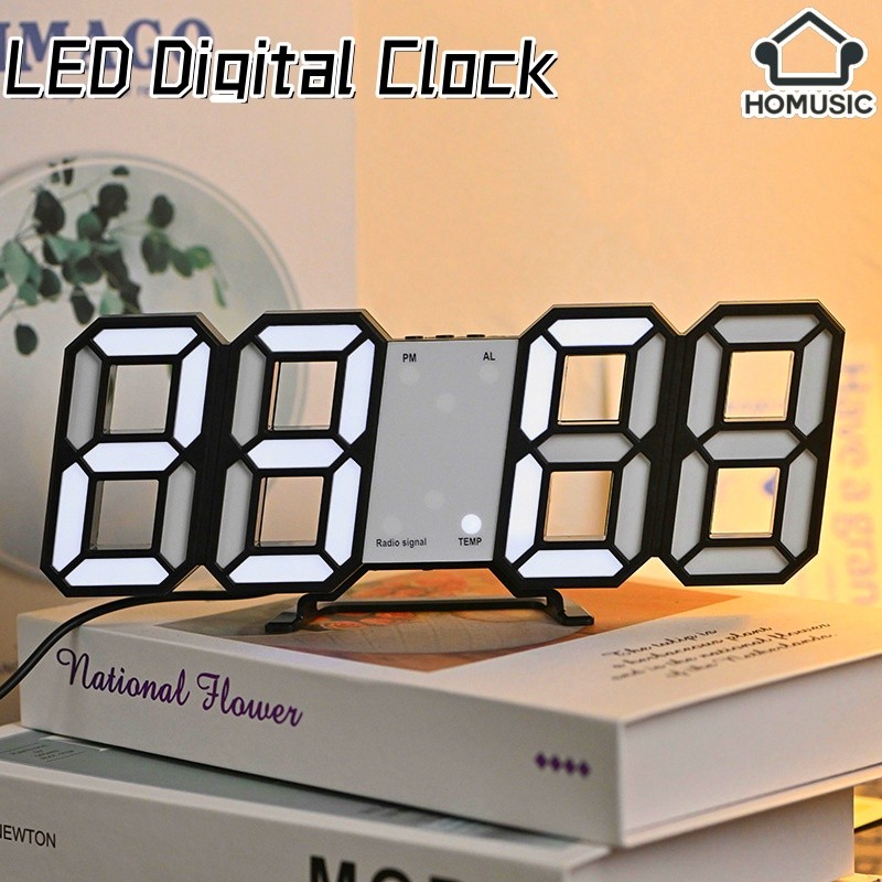 3D LED Digital Clock Wall Decor Smart Clock Date Temperature Office ...