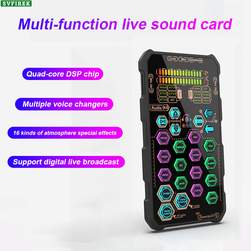 SK9 Portable Live Sound Card Voice Changer Device Audio Mixer Built-in ...