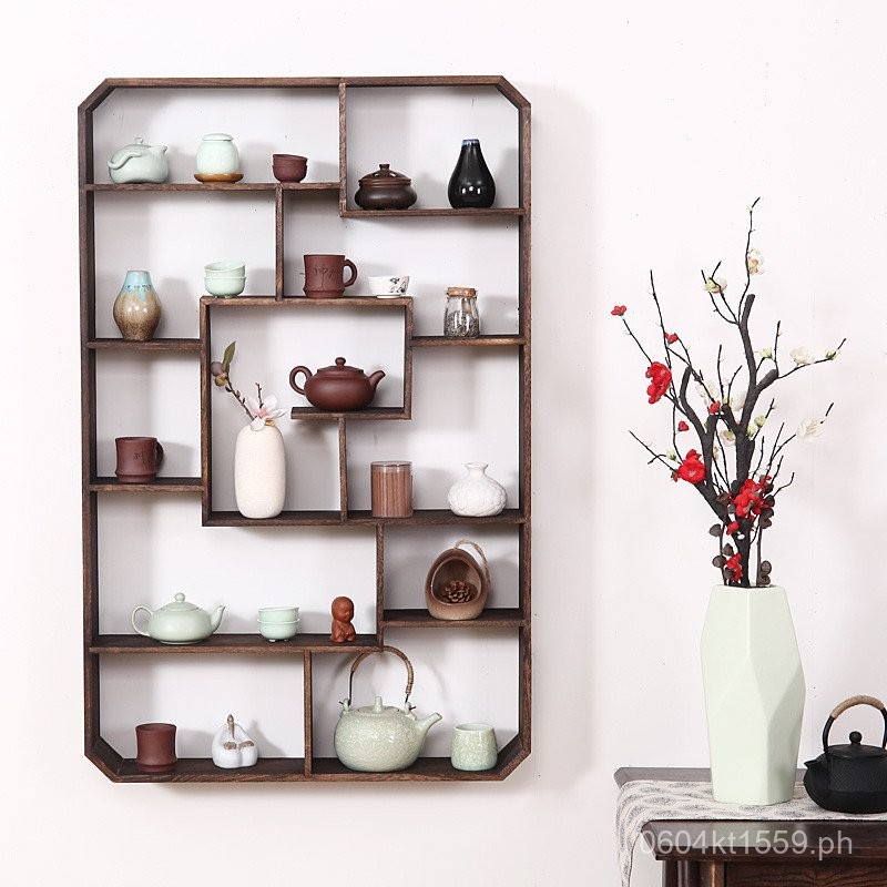 Wall-Mounted Tea Cup Rack Antique Display Cabinet Tea Pot Antique Rack ...