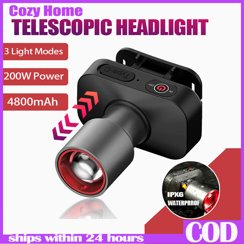 COD Zoomable Headlight Flashlight Led Usb Rechargeable Waterproof ...