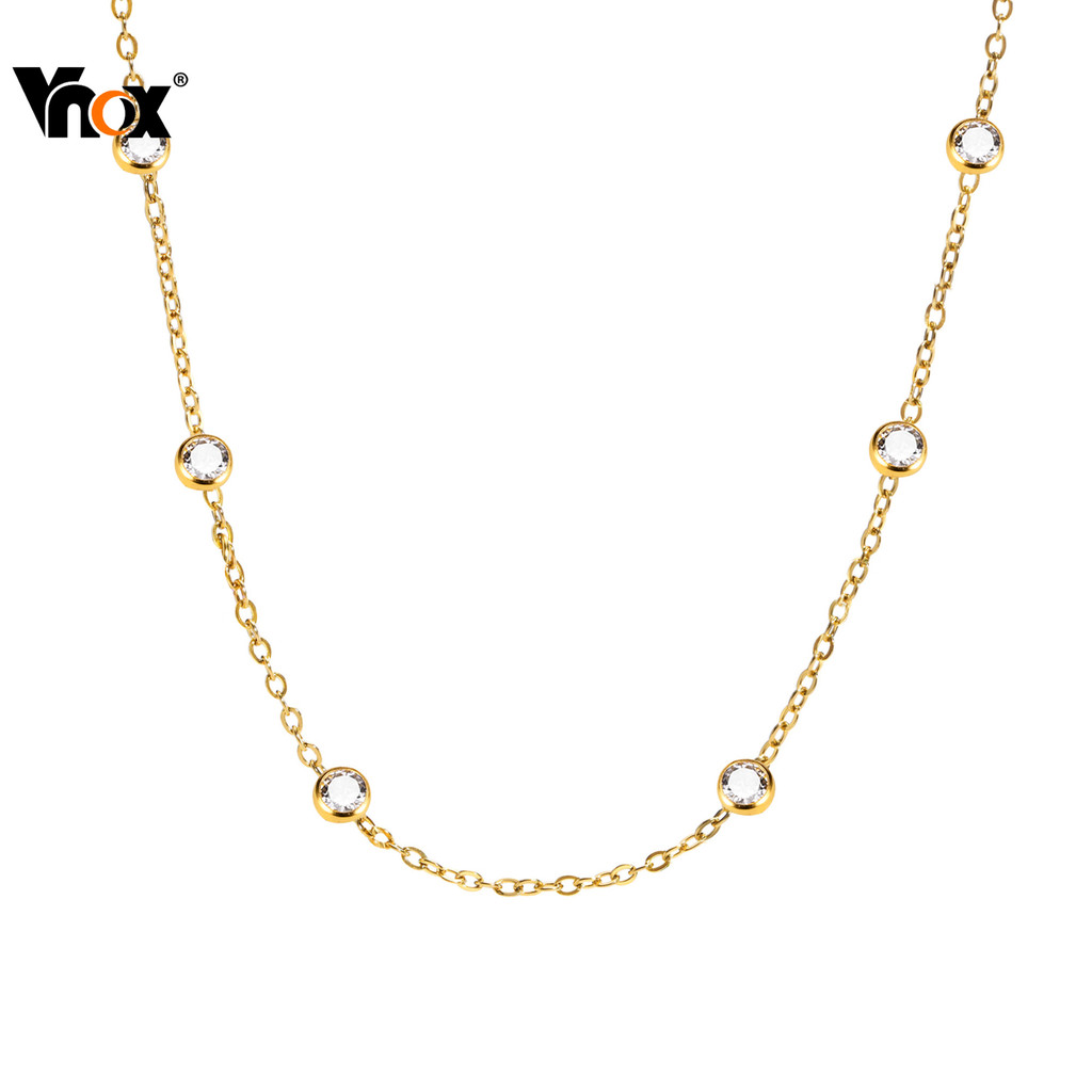 Vnox Shiny AAA CZ Stones Necklace,18K Gold Plated Stainless Steel Chain ...