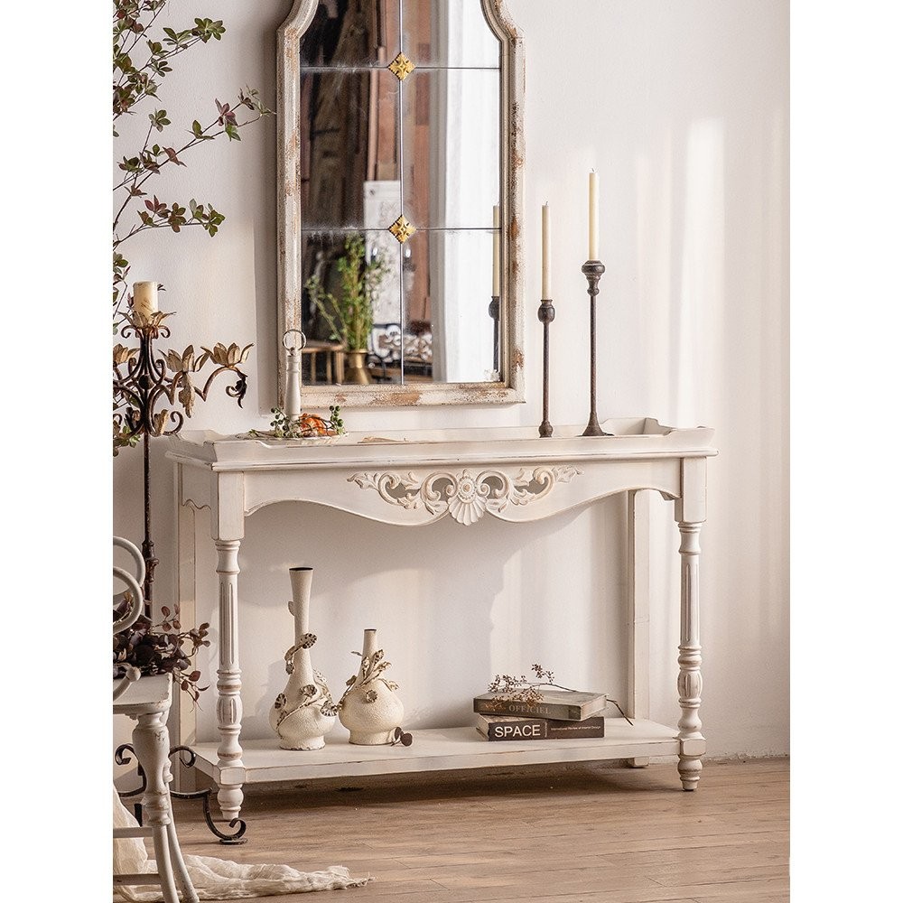 American Style Entryway Console Table Solid Wood Vintage Wall-Mounted ...