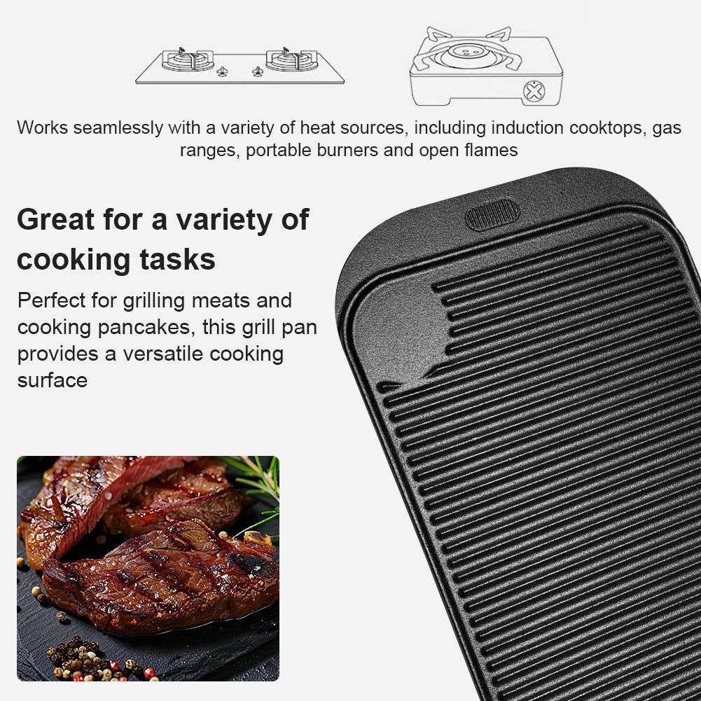 18.9inX10.2in Cast Iron Grill Plate Rectangular Griddle Pan for Camping ...