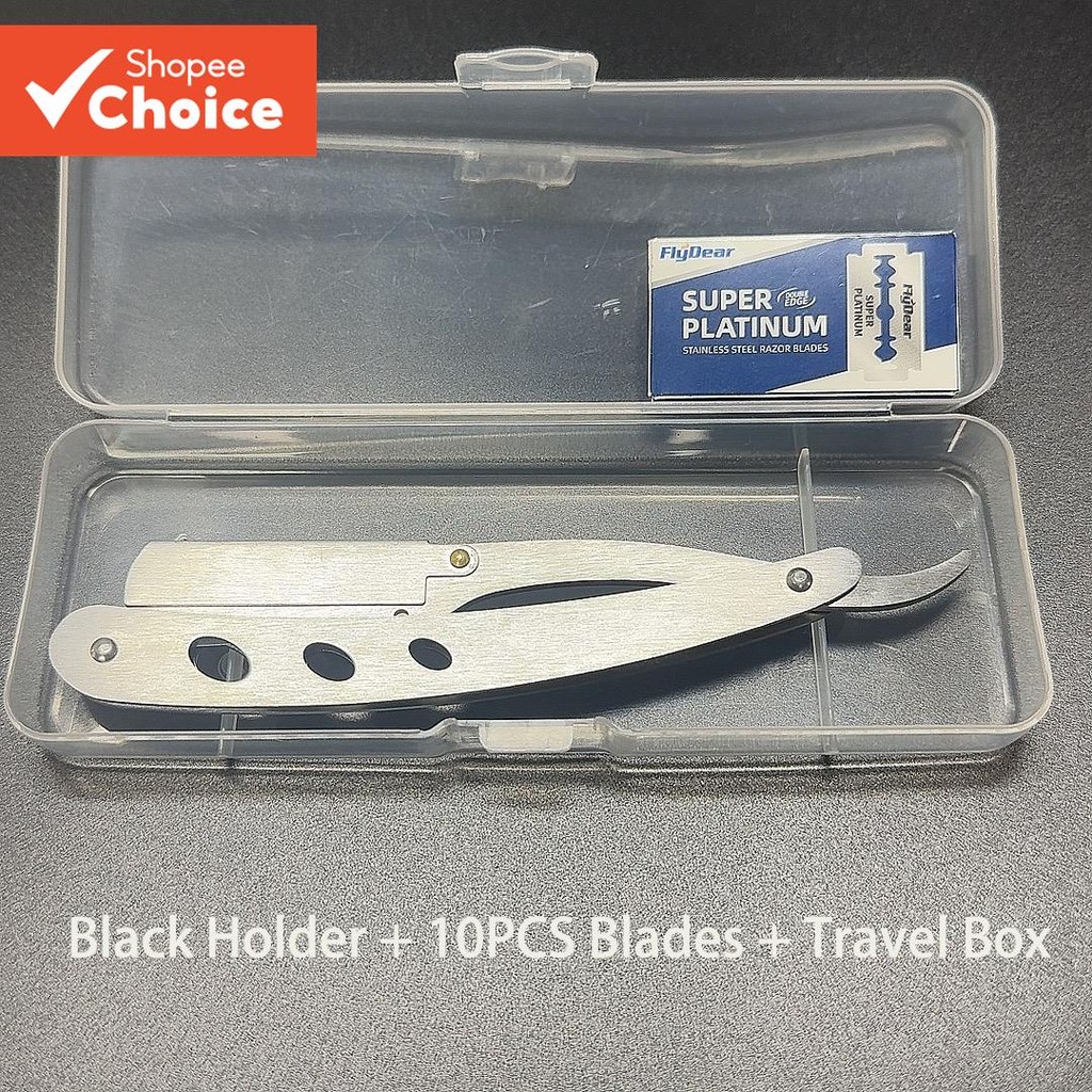 1 Holder+10 Blades+ Box, Retro Straight Foldable Shaver For Men ...