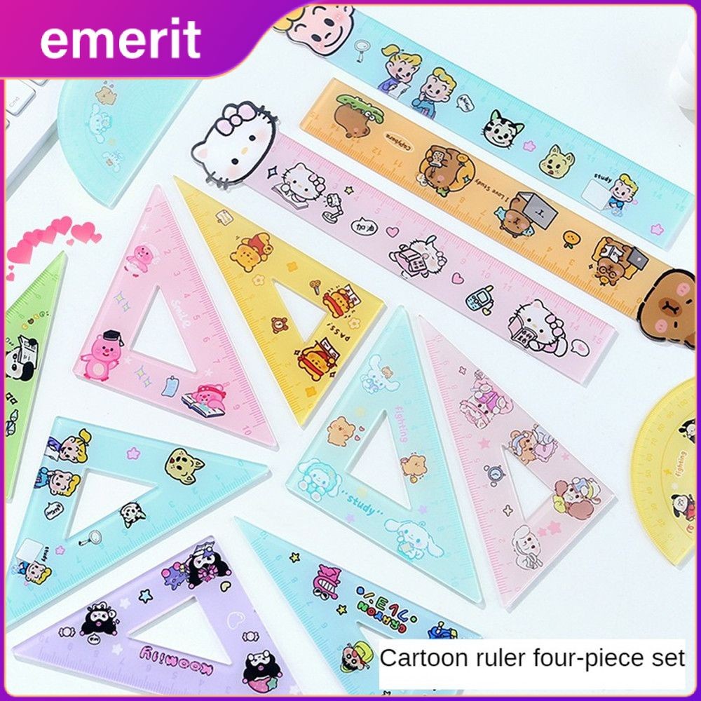4pcs Acrylic Sanrio Ruler Set Kawaii Hello Kitty Cartoon Measuring ...