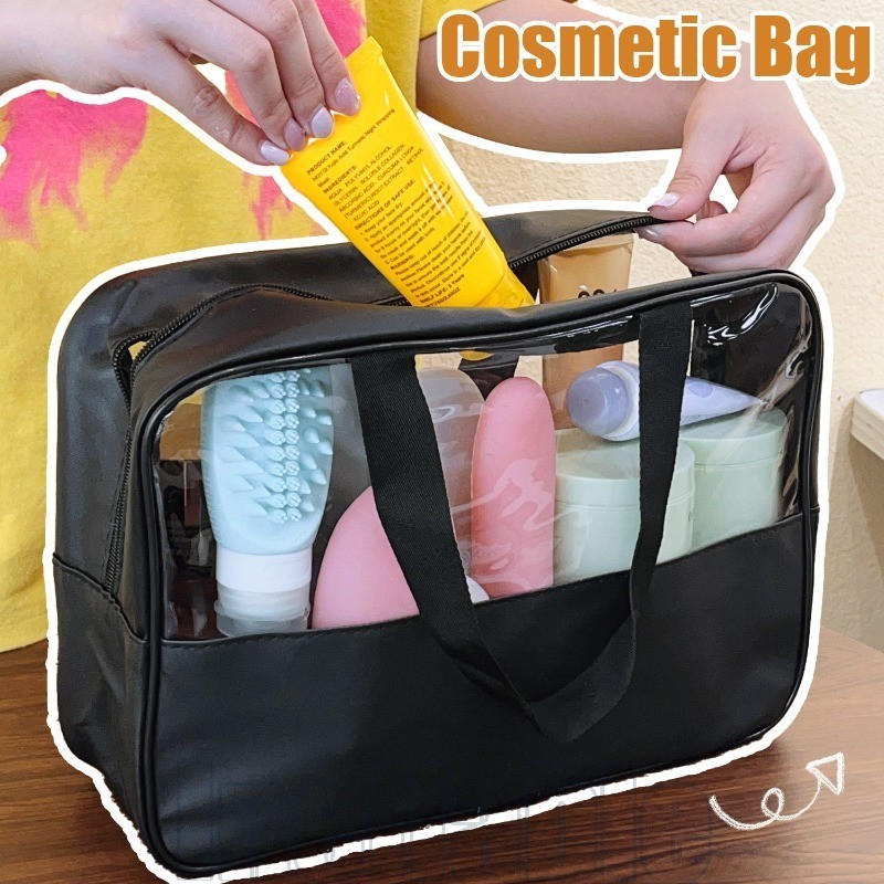 PU Transparent Makeup Wash Bag Travel Cosmetic Organizer Toiletry Pouch  Large-capacity, Waterproof Zipper Storage Bag Sundries Pouch for - Main Image