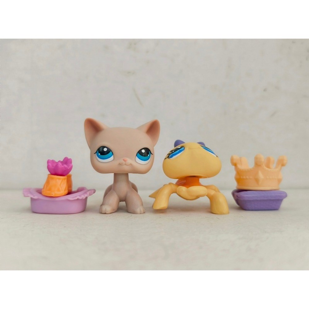 2pcs/lot LPS Figure Cat Yellow Spider #228#593 W/Accessories Littlest ...