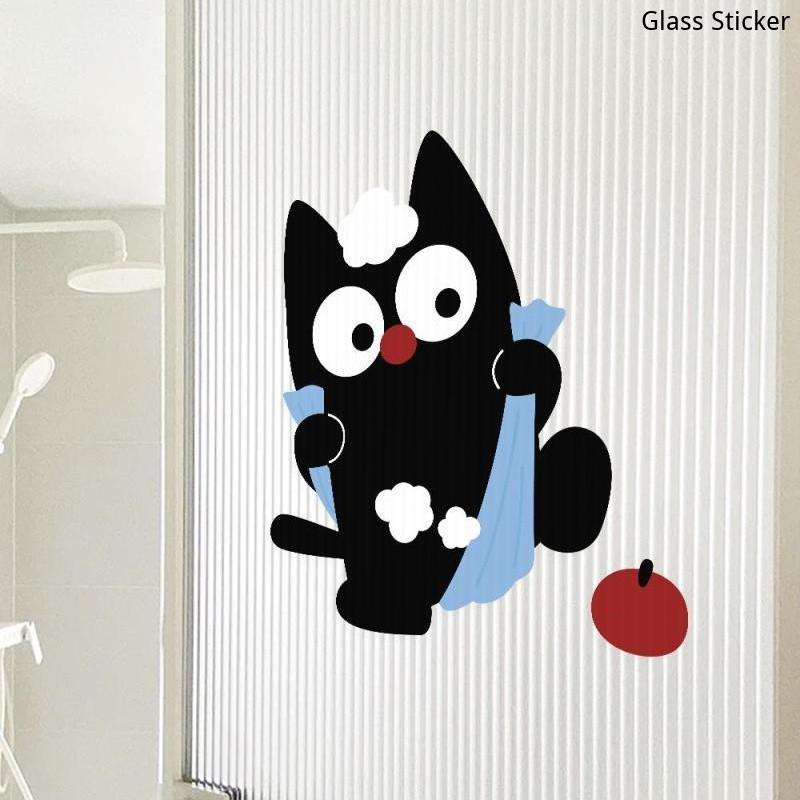 Cartoon Black Cat Electrostatic Decorative Sticker Cute Bathroom Glass ...