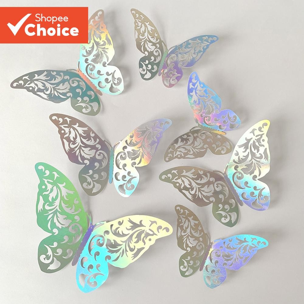 12-Piece 3D Hollow Butterfly Wall Stickers | Home & Party Decoration ...