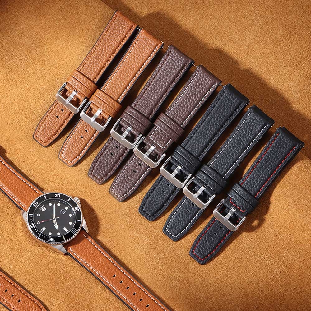 20mm 22mm Quick Release Leather Rubber Watch Strap Litchi Lychee Pattern  Genuine Leather Watch Bracelet Vintage Watch Band Watchbands Men Women  Watch