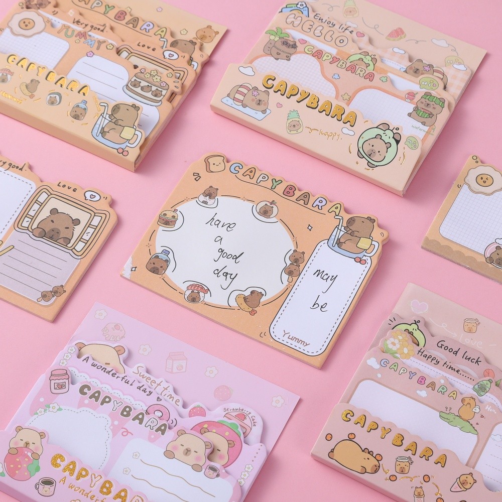 Capybara Sticky Notes Set - 60 Sheets Kawaii Self-Stick Memo Pads, Cute ...