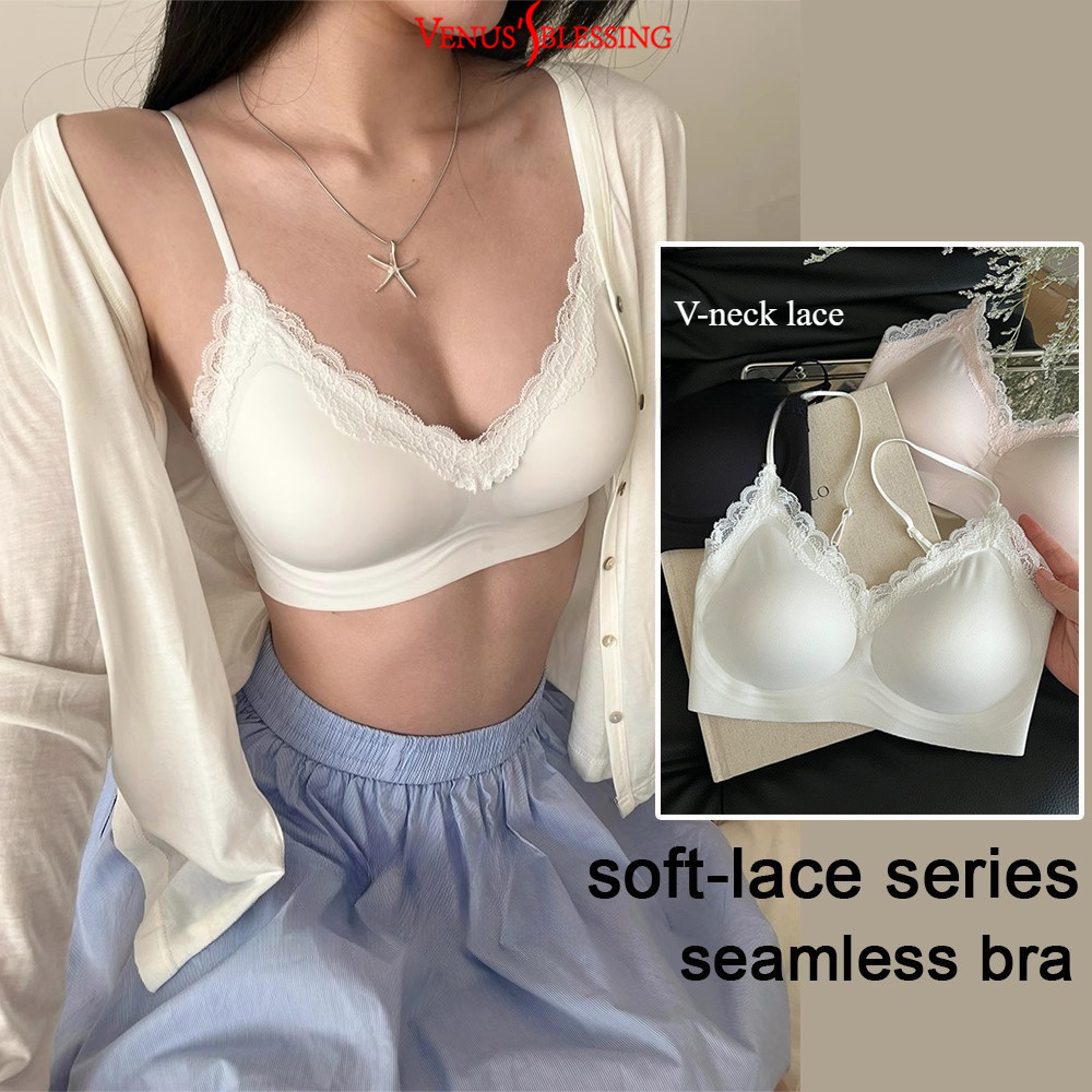 Thin Shoulder Strap Bra U-bras Soft Lace Series Seamless Bra, Women's Thin,  Small Bust, Jelly Strip, Beautiful Back