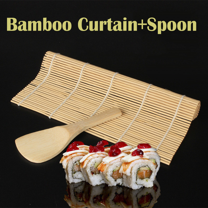 Bamboo Sushi Roller Mat & Rice Paddle Set – 9.5 Inch, Includes Sushi Mat And Rice Spoon