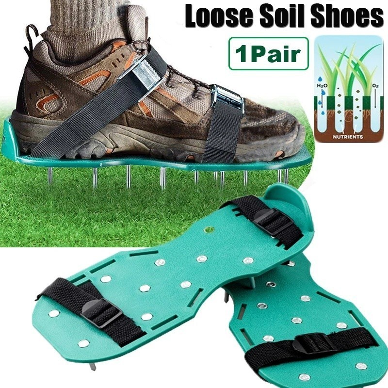 1Pair Garden Nail Shoes Yard Epoxy Aerating Shoes with 2Straps Lawn ...