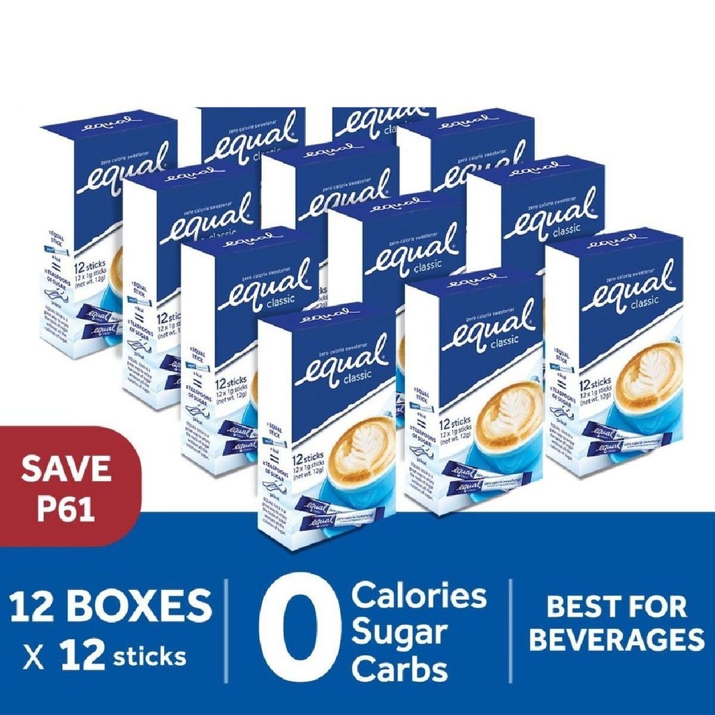 Equal Classic Zero Calorie Sweetener 12 Sticks - 12 Boxes (Sugar ...