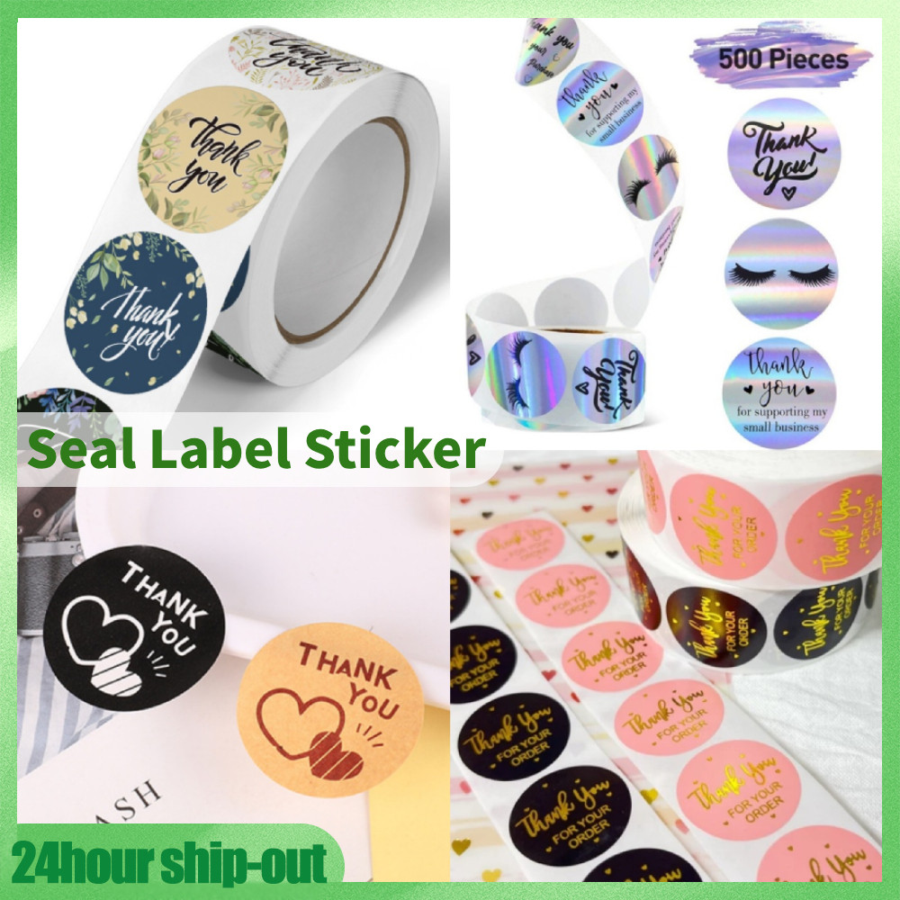 500PCS/Roll Thank You Cowhide Paper Sticker DIY Gold Foil Handmade Seal ...