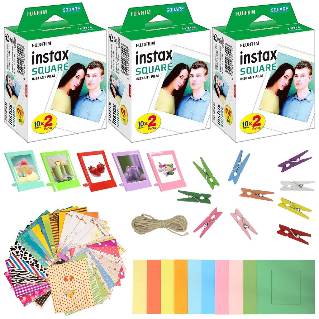 Fujifilm Instax Square Instant Film (3 Packs 60 Sheets) with 5 Plastic ...