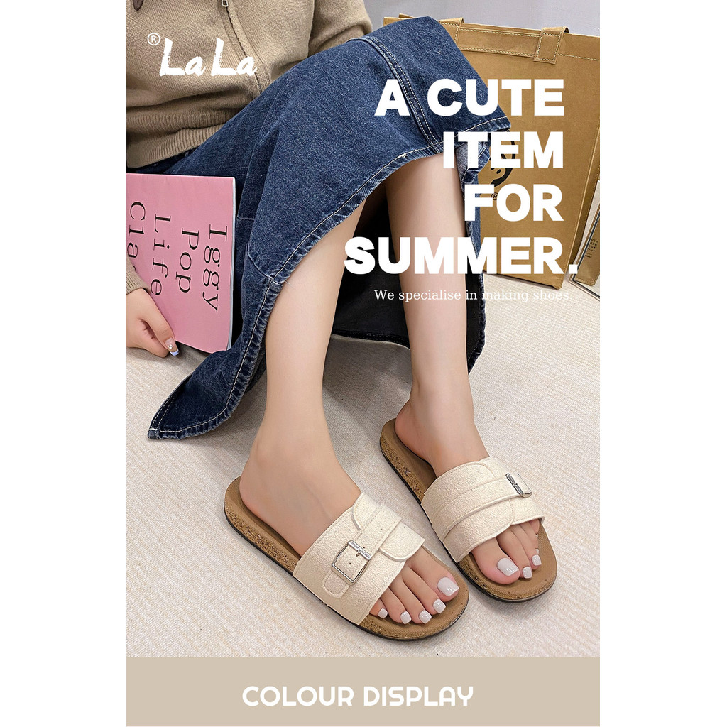 LALA Retro Soft Soled Buckled Casual Flat Slipper For Women And Men Non ...