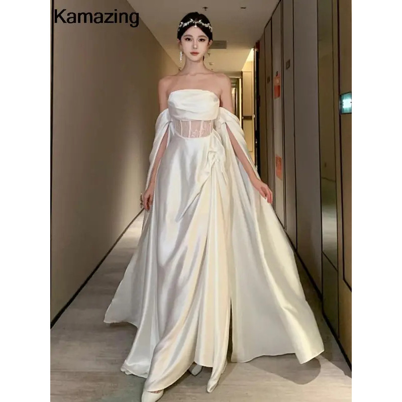 French Romantic White Wedding Dress Elegant Hollow Out Backless