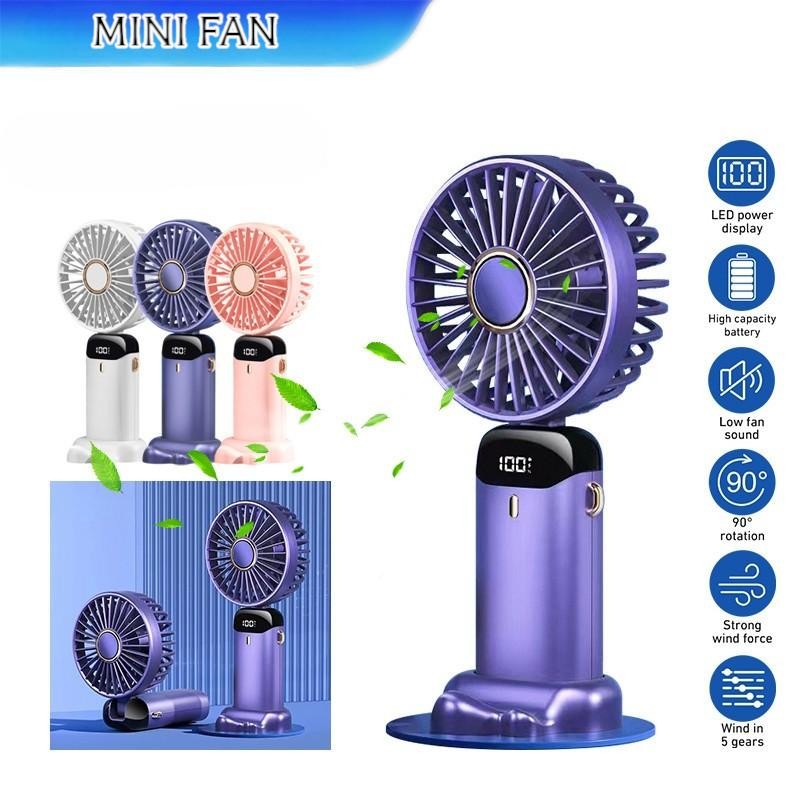 MINI Foldable FAN LED Digital Display Mini Fan 5 Speed Rechargeable USB ...