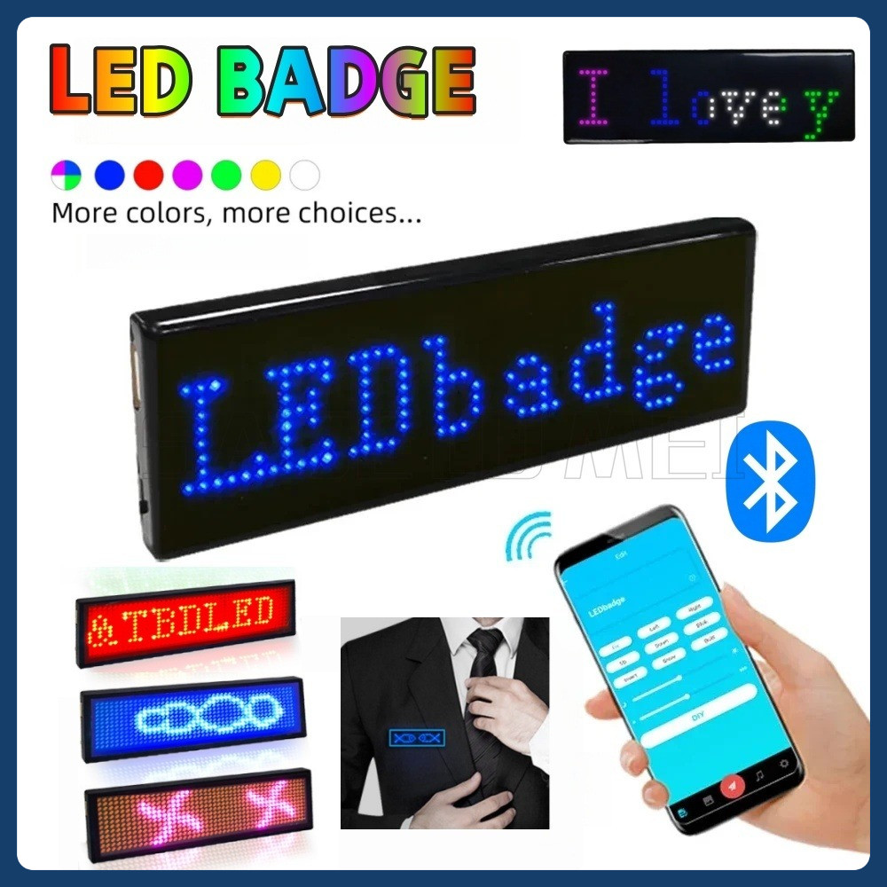 LED DIY Programmable Digital Badge Multilingual LED USB Rechargeable HD ...