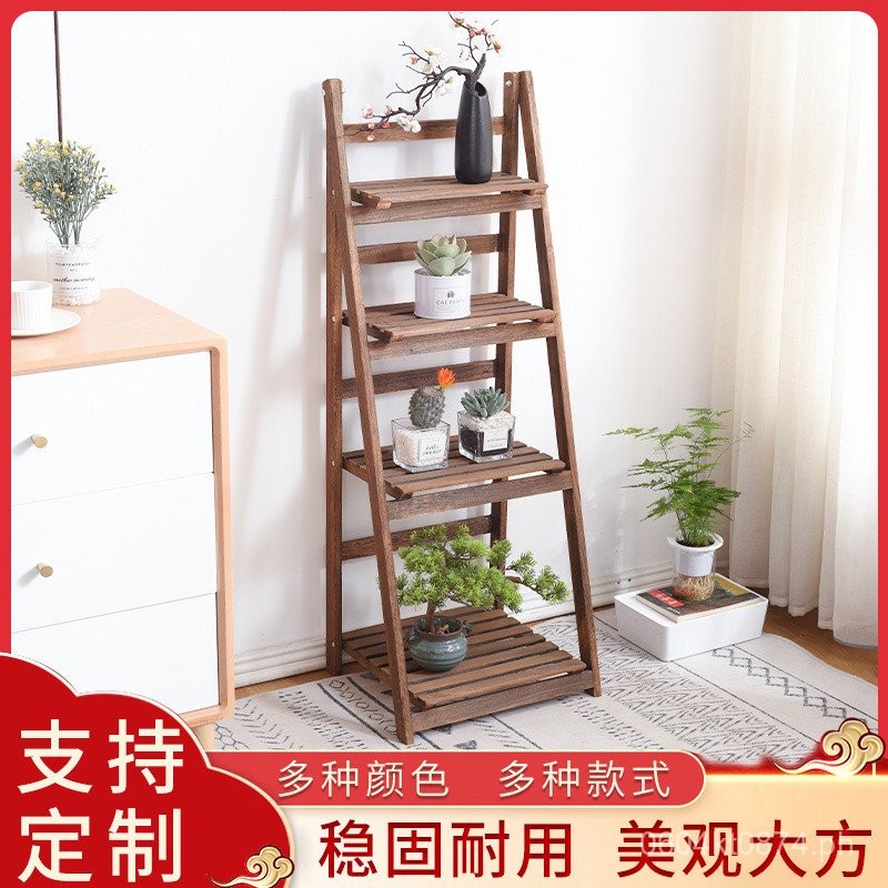 Ladder Wooden Rack Floor-standing Simple Wooden Multi-layer Storage ...