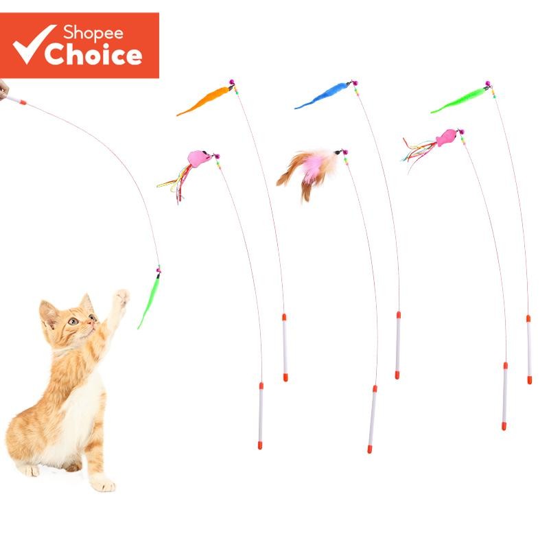 Cat Teaser Wand Toy with Colorful Wire, Feather & Bell - Flexible ...