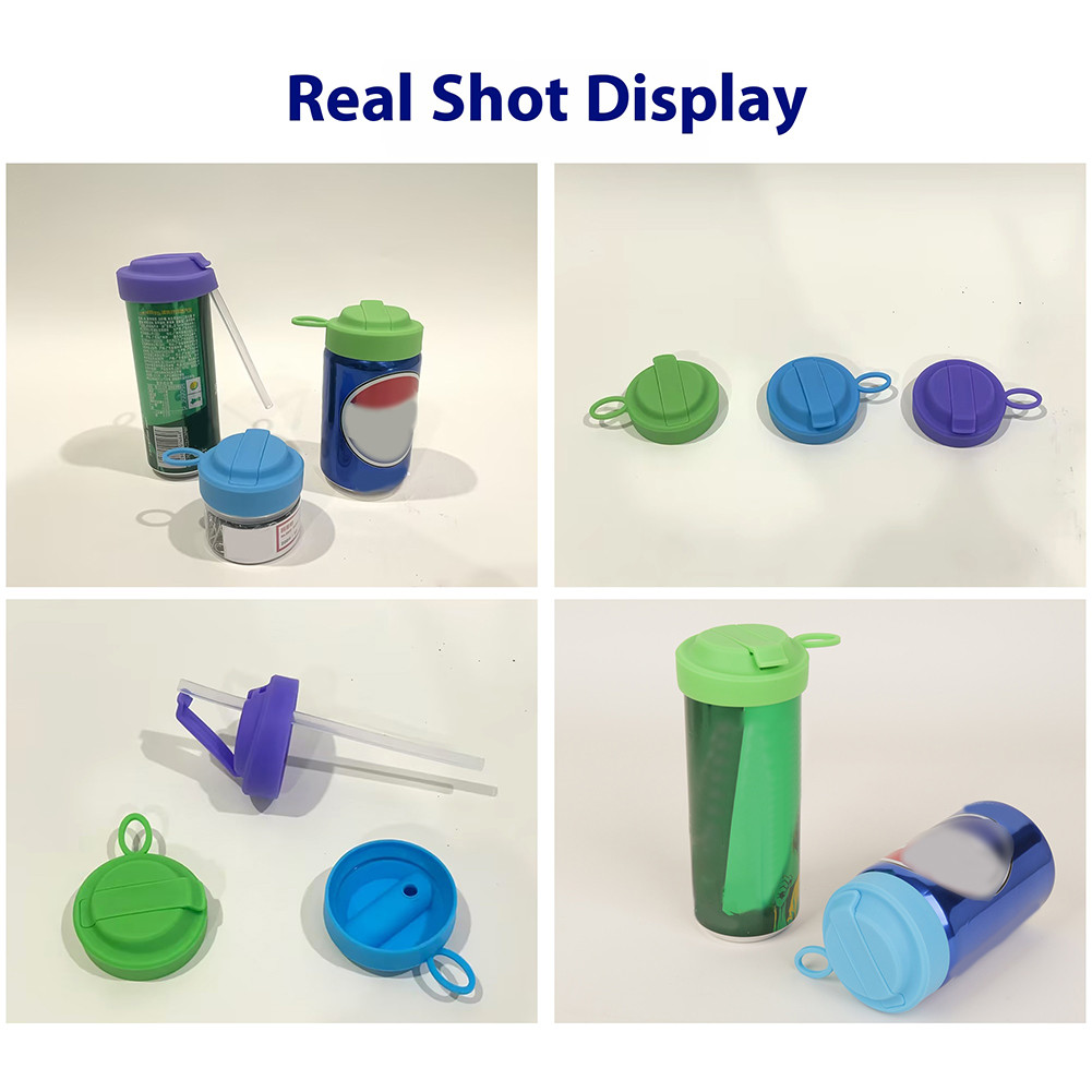 Beverage Can Cover with Straws Silicone Dustproof Beer Can Toppers ...