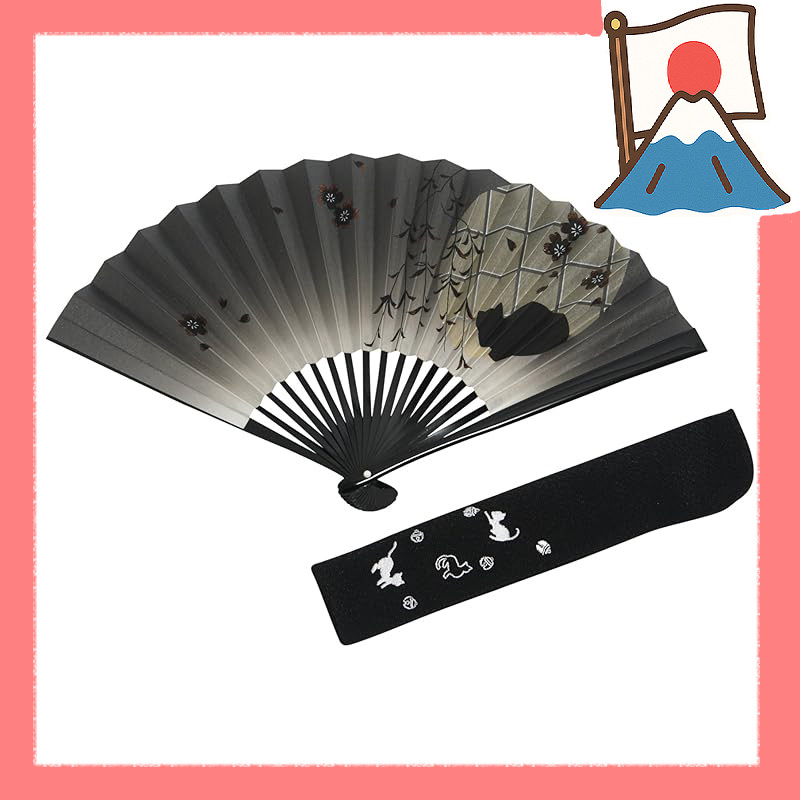 [Direct from Japan] [Hasegawa] Kyoto Folding Fan, Black Lacquer, Cat ...