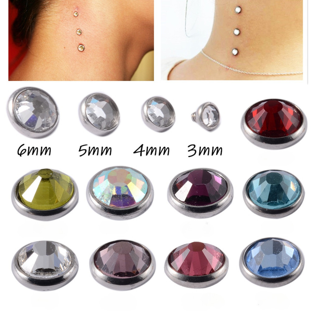 6 Piece Stainless Steel Dermal Piercings Crystal Gem Dermal Anchor ...