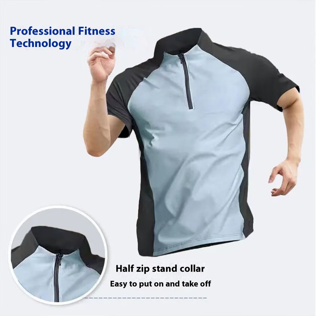 Evoo Men's Stand Collar Half Zip Training Tee Quick Dry Moisture ...