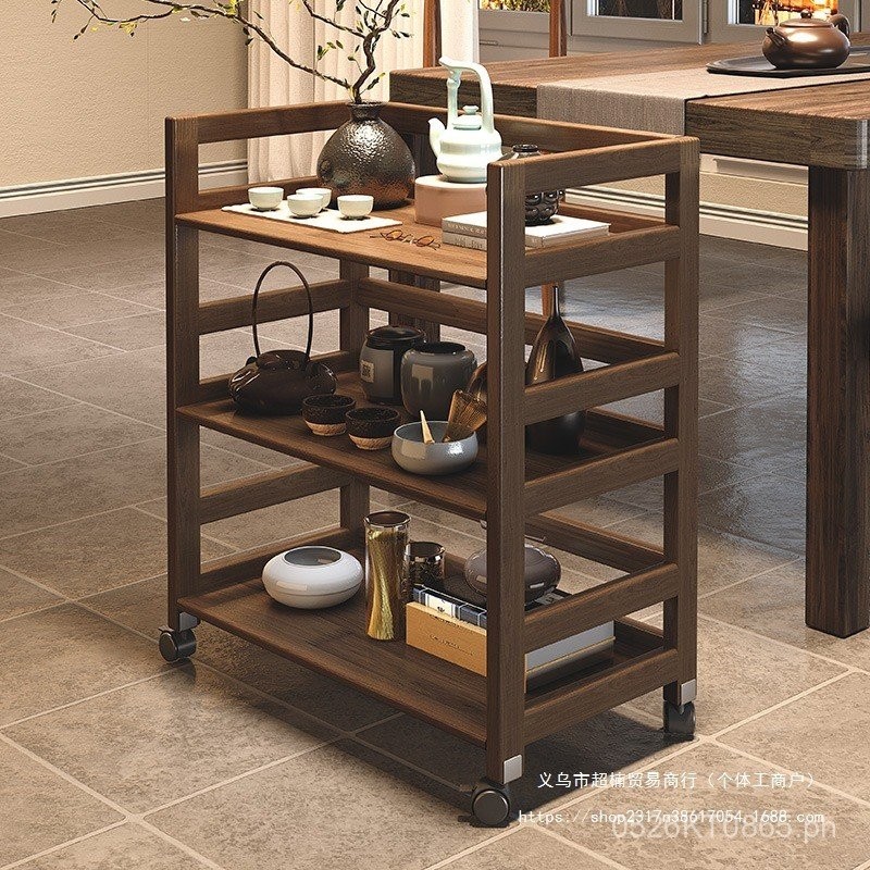 Small Cart Tea Set All Solid Wood Tea Table Storage Rack Tea Cabinet ...