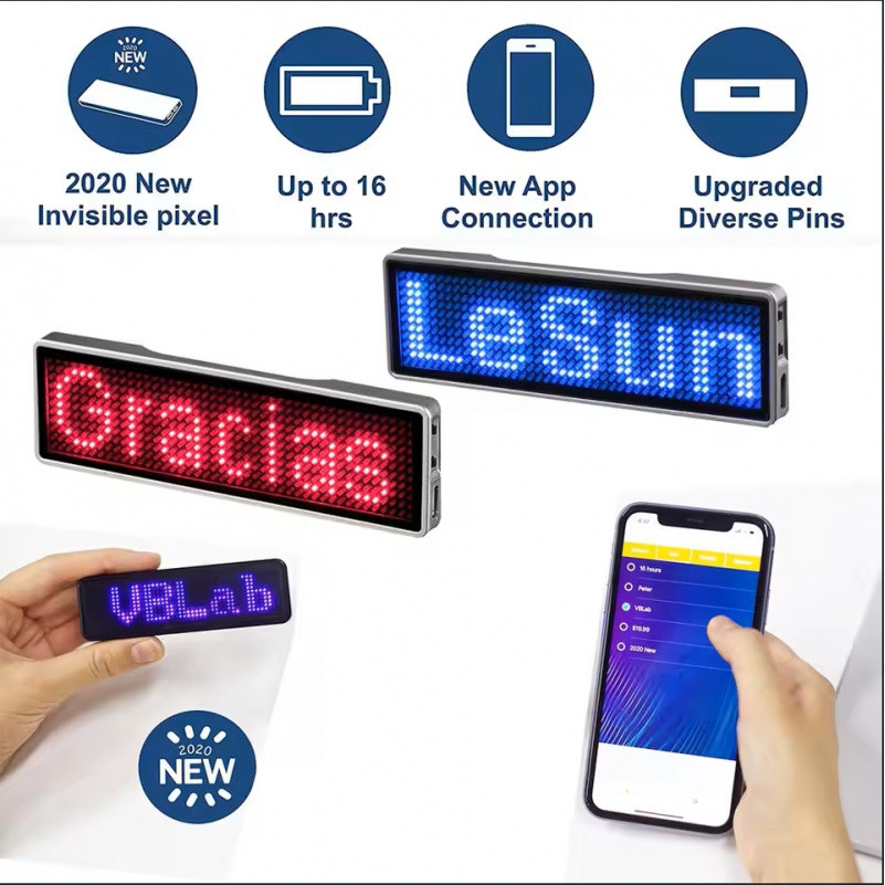 Rechargeable Bluetooth Digital LED Badge Insignia DIY Programmable ...