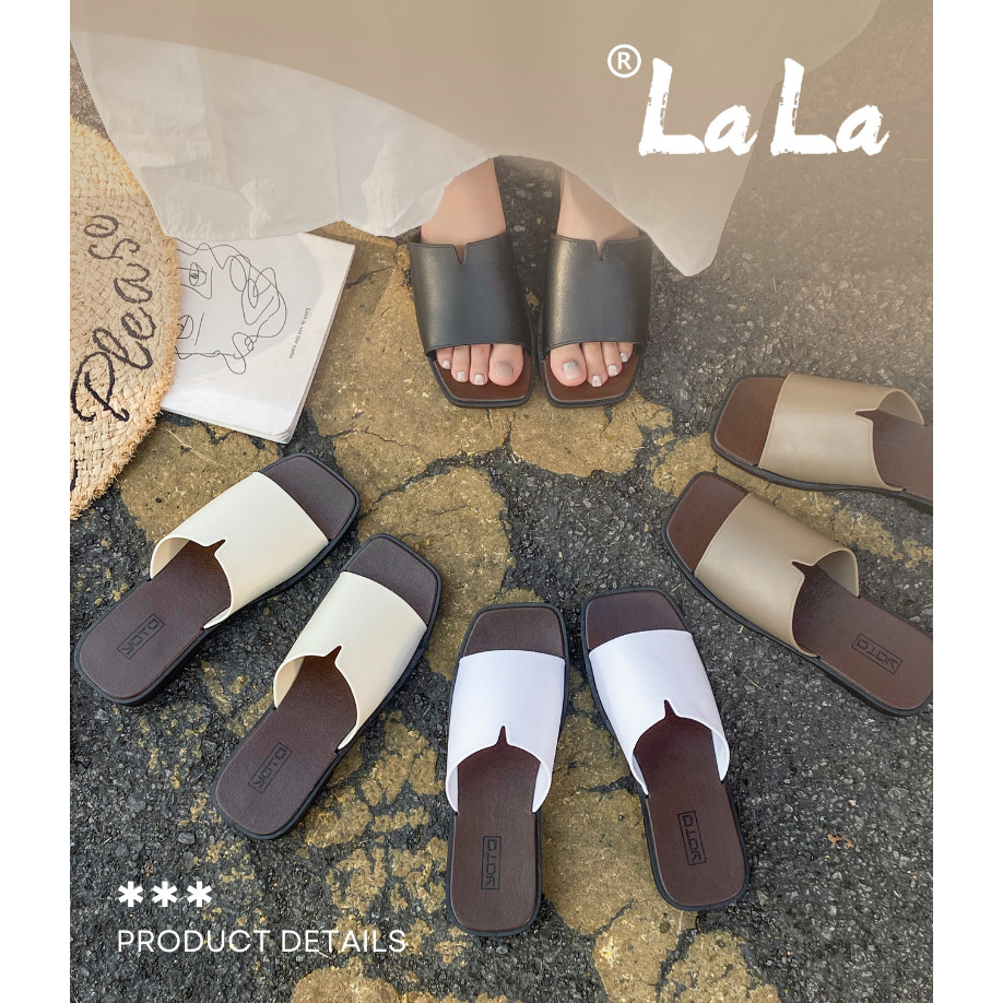 LALA Flat Slippers Summer Casual Square Head Toe Soft Soled Sandals For ...
