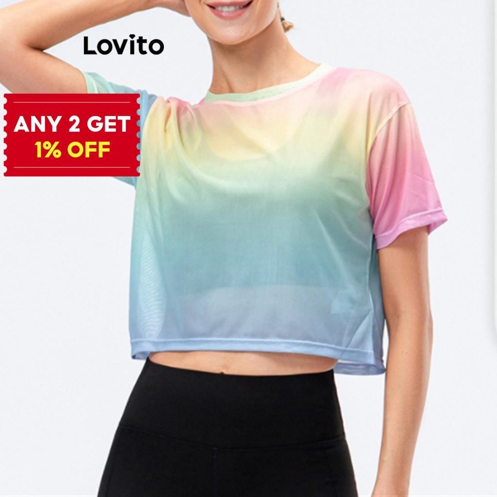 Lovito Women Sporty Tie Dye Colorblock Sports T Shirts LNL83091 ...