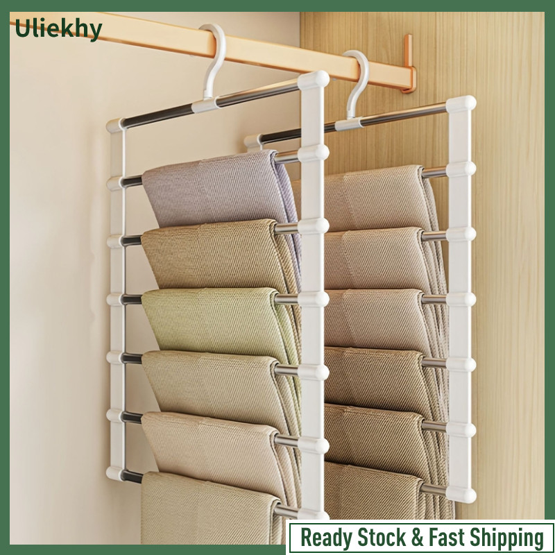 Uliekhy 7 Layer Trouser Hanger Multifunctional Trouser Rack Ladder ...