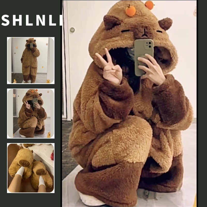 Winter Women Capybara Cosplay Costume Warm Cute Robes Nightgown ...