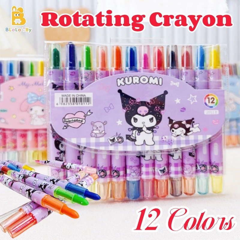 12 Colors Kuromi Rotating Crayon Student Drawing Stationery Washable ...