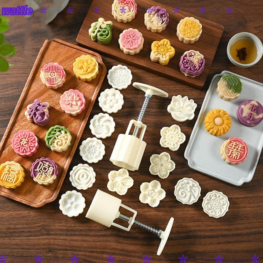 WATTLE Round Mooncake Mold, DIY Mid Autumn Festival Moon Cake Mould ...