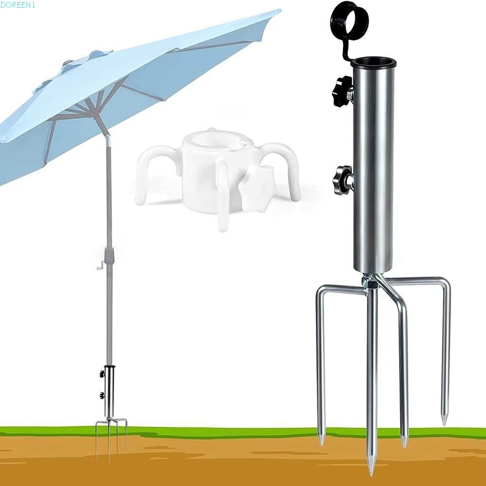 DOREEN1 Camping Umbrella Base, 4 Nails with Hanging Hook Beach Parasol ...