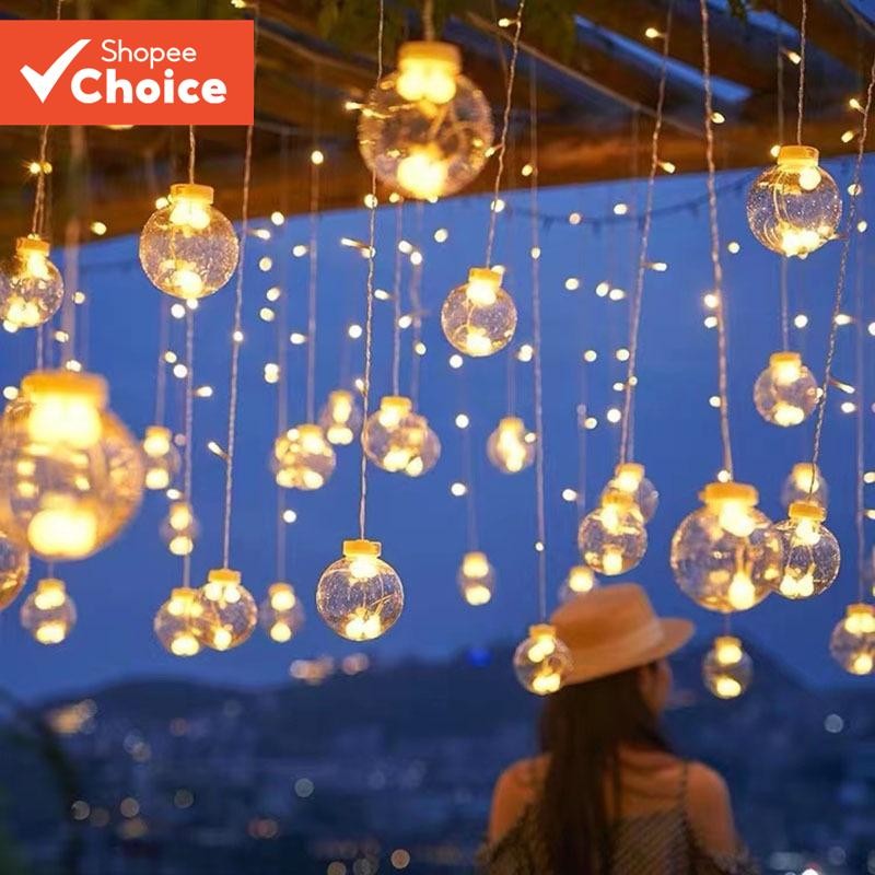 Waterproof Ball String Lights LED Outdoor Curtain Lights for Bedroom ...