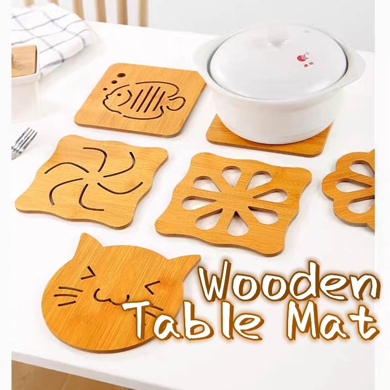 Cute Wooden Table Mat Coaster Kitchen Fiber Wood Board Thickened Hot ...